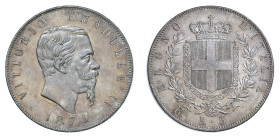 VITTORIO EMANUELE II (1861-1878) 

5 Lire 1876, argento gr. 24,98. Pagani 501, MIR 1082x,
NGC5782310-014 MS62*. Rara. q.Fdc