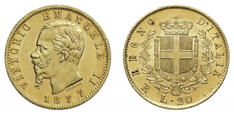 VITTORIO EMANUELE II (1861-1878) 

20 Lire 1877, oro gr. 6,44. Pagani 474, MIR...