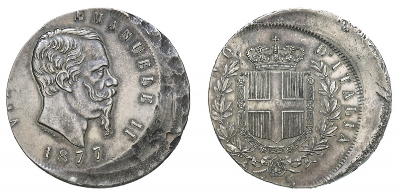 VITTORIO EMANUELE II (1861-1878) 

Da 5 lire 1877 Roma, argento gr. 24,95. Dec...