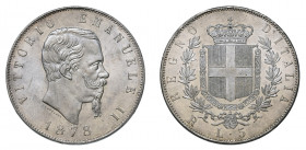 VITTORIO EMANUELE II (1861-1878) 

5 Lire 1878, argento gr. 24,98. Pagani 503, MIR 1082aa,
NGC5782310-013 MS64+, Fdc