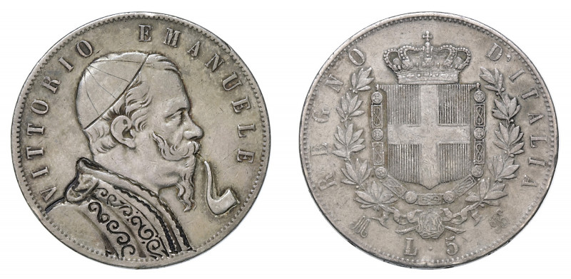 VITTORIO EMANUELE II (1861-1878) 

5 Lire sd, Milano argento gr. 24,78. Pagani...