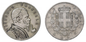 VITTORIO EMANUELE II (1861-1878) 

5 Lire sd, Milano argento gr. 24,78. Pagani cfr. 499.
Rara. BB

Ex Ars et Nummus 1962. Moneta Satirica