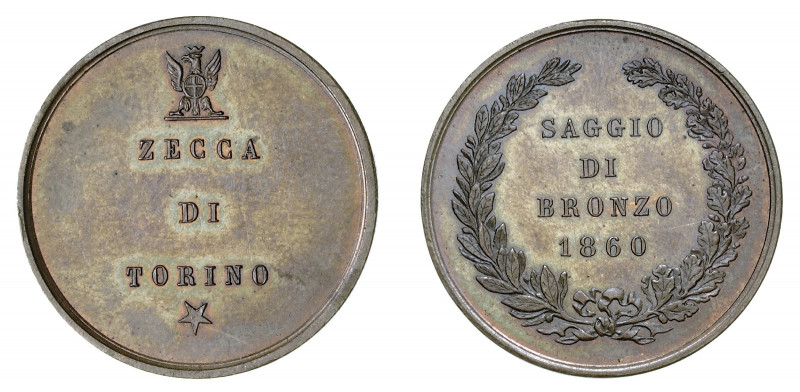 VITTORIO EMANUELE II (1861-1878) 

Saggio 1860, Torino rame gr. 4,934, D/ (aqu...