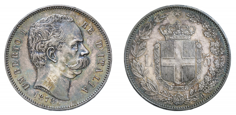 UMBERTO I (1878-1900) 

5 Lire 1878, argento gr. 24,98. D/ UMBERTO I – RE D’IT...