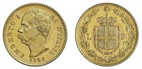UMBERTO I (1878-1900) 

20 Lire 1881, oro giallo gr. 6,45. Pagani 577, MIR 1098c.
NGC5782296-017MS64PL. q.Fdc