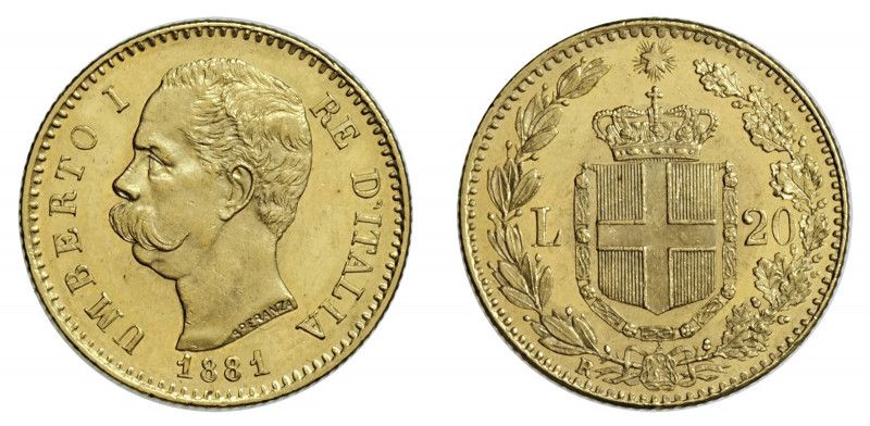 UMBERTO I (1878-1900) 

20 Lire 1881, oro rosso gr. 6,45. Pagani 577, MIR 1098...