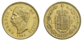 UMBERTO I (1878-1900) 

20 Lire 1881, oro rosso gr. 6,45. Pagani 577, MIR 1098d.
NGC5782296-007 MS63. q.Fdc