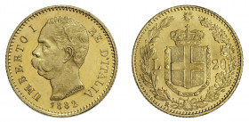 UMBERTO I (1878-1900) 

20 Lire 1882, oro giallo gr. 6,44. Pagani 578, MIR 1098e.
NGC5782296-008 MS64. Fdc