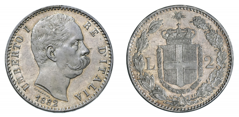 UMBERTO I (1878-1900) 

2 Lire 1882, Roma argento gr. 10,001. Pagani 592, MIR ...