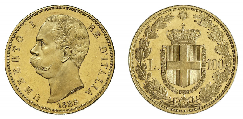 UMBERTO I (1878-1900) 

100 Lire 1883, oro gr. 32,27. Pagani 569, MIR 1096c, F...