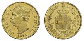 UMBERTO I (1878-1900) 

20 Lire 1883, oro gr. 6,44. Pagani 579, MIR 1098g.
NGC5782296-009 MS62. q.Fdc