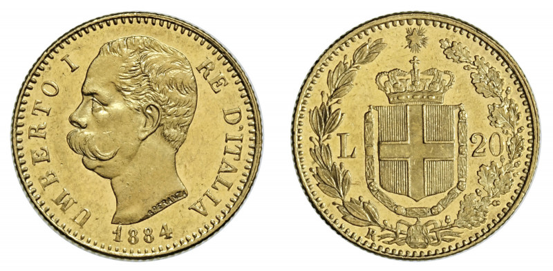 UMBERTO I (1878-1900) 

20 Lire 1884, oro gr. 6,44. Pagani 580, MIR 1098i.
NG...