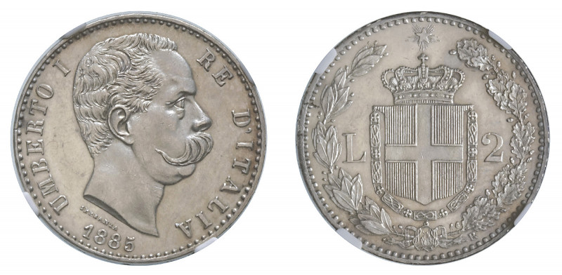 UMBERTO I (1878-1900) 

2 Lire 1885, argento gr. 9,98. Pagani 595, MIR 1101e....