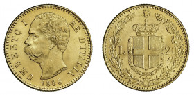 UMBERTO I (1878-1900) 

20 Lire 1886, oro gr. 6,45. Pagani 582, MIR 1098l.
NGC5782296-011 MS64. Fdc