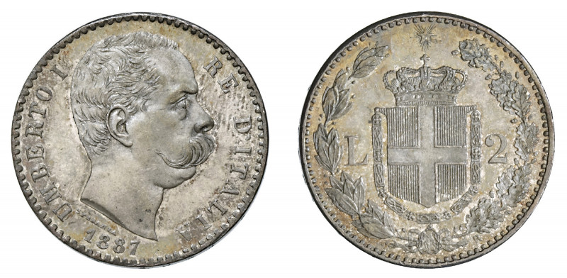 UMBERTO I (1878-1900) 

2 Lire 1887, argento gr. 9,99. Pagani 597, MIR 1102a....