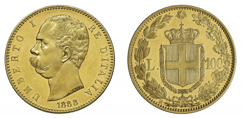 UMBERTO I (1878-1900) 

100 Lire 1888, oro gr. 32,26. Pagani 570, MIR 1096d, F...