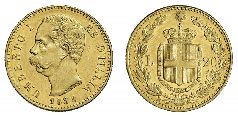 UMBERTO I (1878-1900)

20 Lire 1889, oro gr. 6,44. Pagani 584, MIR 1098n.
NGC...