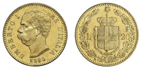 UMBERTO I (1878-1900) 

20 Lire 1890, oro gr. 6,44. Pagani 585, MIR 1098a.
NGC5782296-003 MS63. q.Fdc