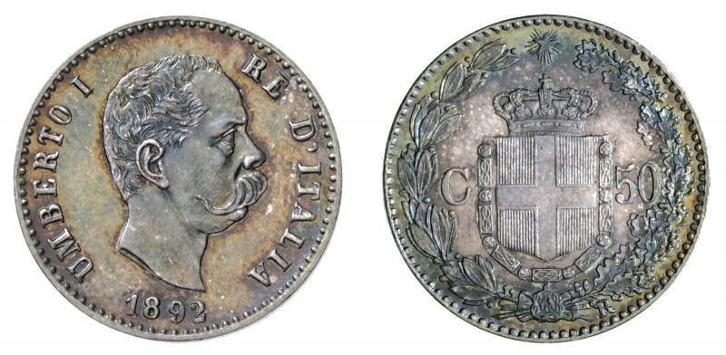 UMBERTO I (1878-1900) 

50 Centesimi 1892, argento gr. 2,48. Pagani 609, MIR 1...