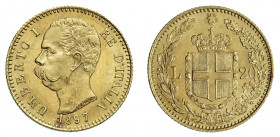 UMBERTO I (1878-1900)

20 Lire 1897, oro gr. 6,44. Pagani 588, MIR 1098s.
NGC5782296-004 MS63. Rara. q.Fdc