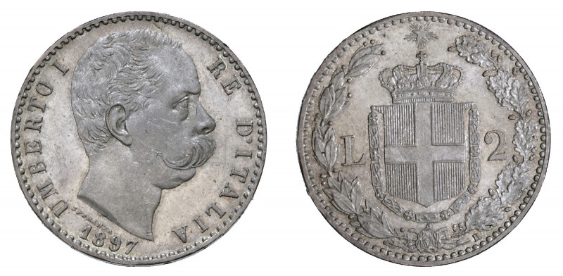 UMBERTO I (1878-1900) 

2 Lire 1897, argento gr. 9,97. Pagani 598, MIR 1102b....