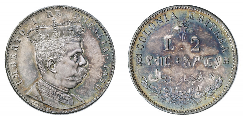 UMBERTO I – Colonia Eritrea (1890-1900) 

2 Lire 1890, argento gr. 10,04. D/ U...