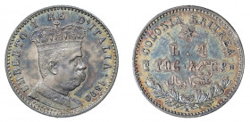 UMBERTO I – Colonia Eritrea (1890-1900) 

1 Lira 1890, argento gr. 4,98, D/ UMBERTO I RE D’ITALIA• 1890 Semibusto a destra in uniforme con corona ch...