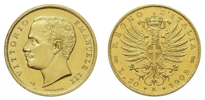 VITTORIO EMANUELE III (1900-1946) 

20 Lire 1902, oro gr. 6,47. D/ (ancoretta)...