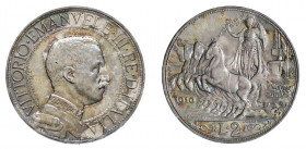 VITTORIO EMANUELE III (1900-1946) 

2 Lire 1910, argento gr. 9,98. Pagani 733, MIR 1140b.
q.Fdc