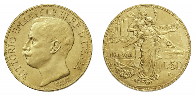 VITTORIO EMANUELE III (1900-1946) 

50 Lire 1911, oro gr. 16,18. D/ VITTORIO E...