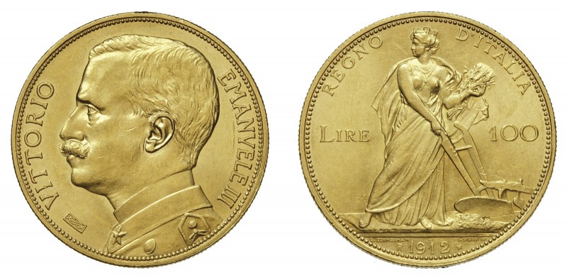 VITTORIO EMANUELE III (1900-1946) 

100 Lire 1912, oro gr. 32,22. D/ VITTORIO ...