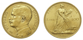 VITTORIO EMANUELE III (1900-1946) 

100 Lire 1912, oro gr. 32,22. D/ VITTORIO - EMANVELE III Busto in uniforme a sinistra, a sinistra nodo Savoia. R...