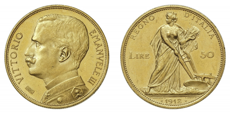 VITTORIO EMANUELE III (1900-1946) 

50 Lire 1912, oro gr. 16,13. D/ VITTORIO -...