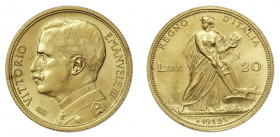 VITTORIO EMANUELE III (1900-1946) 

20 Lire 1912, oro gr. 6,45. D/ VITTORIO - EMANVELE III Busto in uniforme a sinistra, a sinistra nodo Savoia. Rv:...