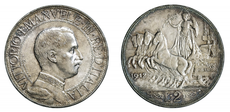 VITTORIO EMANUELE III (1900-1946) 

2 Lire 1912, argento gr. 9,99. Pagani 735,...