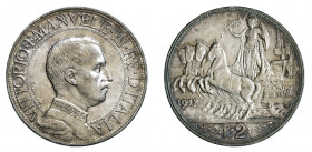 VITTORIO EMANUELE III (1900-1946) 

2 Lire 1912, argento gr. 9,99. Pagani 735, MIR 1140d.
NGC5782324-017 MS63+. q.Fdc