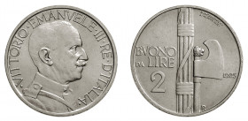 VITTORIO EMANUELE III (1900-1946) 

Buono 2 Lire 1925, nickel gr. 9,96. Pagani 743, MIR 1143c.
NGC5782334-004 MS65. Fdc