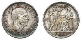 VITTORIO EMANUELE III (1900-1946) 

20 Lire 1927 anno VI, argento gr. 15,08. Pagani 672, MIR 1128b, Davenport 145.
NGC5782334-010 MS63. Fdc