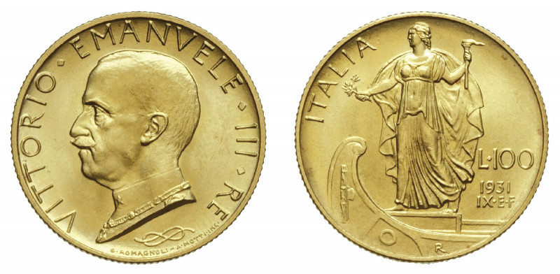 VITTORIO EMANUELE III (1900-1946) 

100 Lire 1931 A. IX, oro gr. 8,81. D/ VITT...