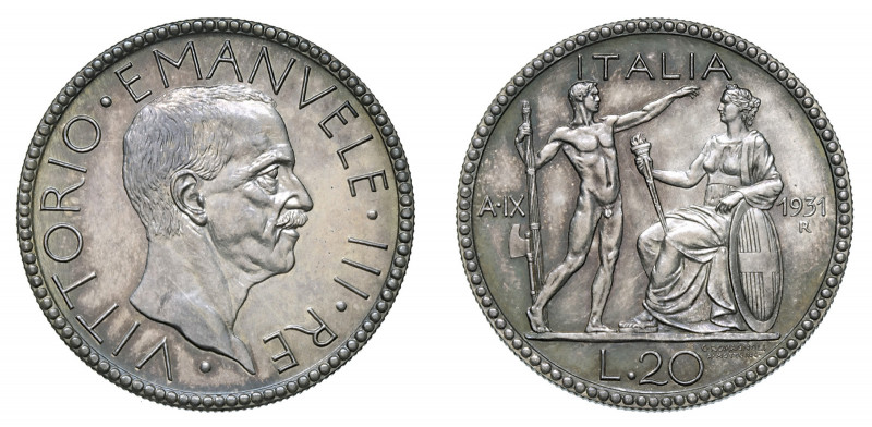 VITTORIO EMANUELE III (1900-1946) 

20 Lire 1931 A. IX, argento gr. 14,99. Pag...