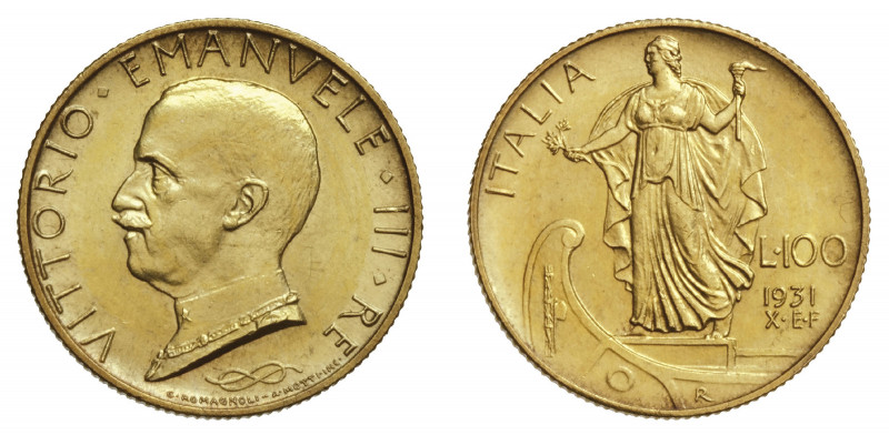 VITTORIO EMANUELE III (1900-1946) 

100 Lire 1931 A. X, oro gr. 8,79. Pagani 6...