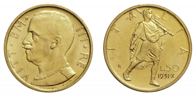 VITTORIO EMANUELE III (1900-1946) 

50 Lire 1931 A. X, oro gr. 4,43. Pagani 65...