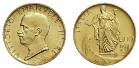 VITTORIO EMANUELE III (1900-1946) 

100 Lire 1932 A. X, oro gr. 8,80. Pagani 648, MIR 1118c.
q.Fdc

Ex asta Varesi 2, Pavia 1984, n. 284.