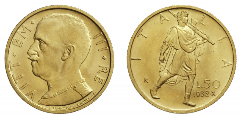 VITTORIO EMANUELE III (1900-1946) 

50 Lire 1932 A. X, oro gr. 4,40. Pagani 65...