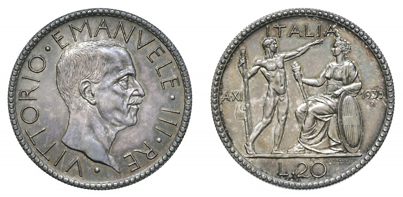 VITTORIO EMANUELE III (1900-1946) 

20 Lire 1933 A. XI, argento gr. 15,02. Pag...