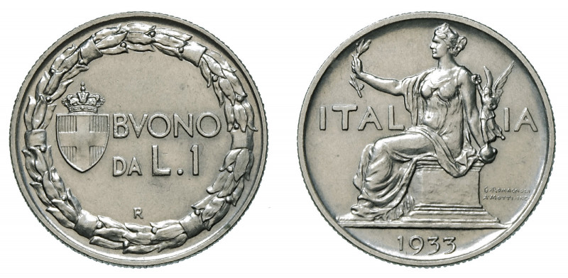 VITTORIO EMANUELE III (1900-1946) 

Buono 1 Lira 1933, nickel gr. 8,04. Pagani...