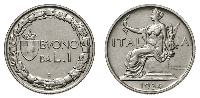 VITTORIO EMANUELE III (1900-1946) 

Buono 1 Lira 1934, nickel gr. 7,99. Pagani...