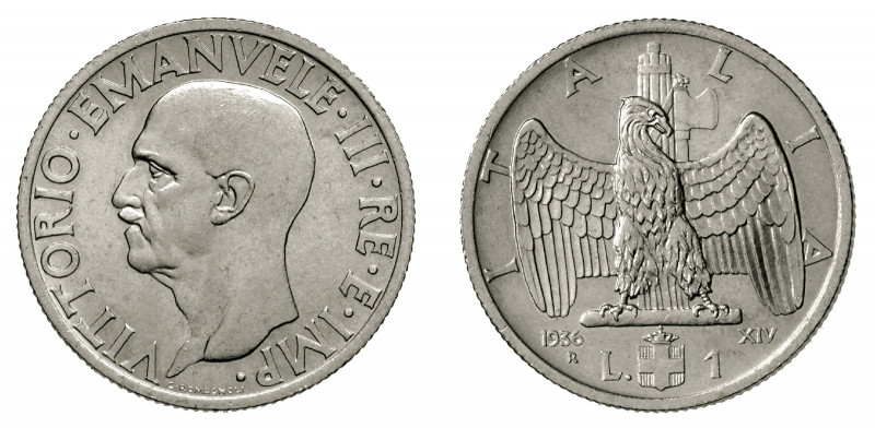 VITTORIO EMANUELE III (1900-1946) 

1 Lira 1936 A. XIV, nickel gr. 8,06. Pagan...