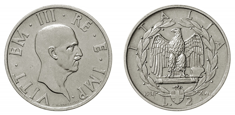 VITTORIO EMANUELE III (1900-1946)

2 Lire 1938 A. XVII, nickel gr. 10,07. Paga...