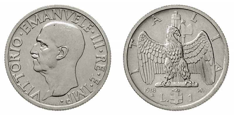 VITTORIO EMANUELE III (1900-1946) 

1 Lira 1938 A. XVII, nickel gr. 7,98. Paga...